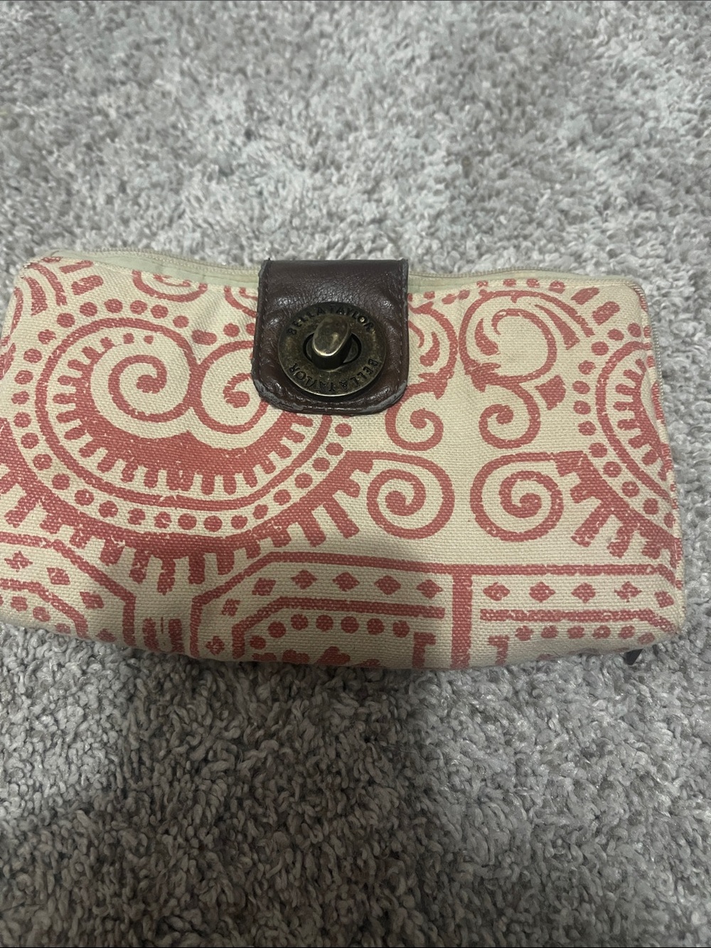 Canvas Zip Wallet in Cream and Coral Scroll Print